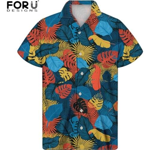 FORUDESIGNS Tropical Exotic Palm Leaves Pattern Men Street 2020 Hawaii Beach Oversize Clothing Male Stand Shirts Top Wholesale