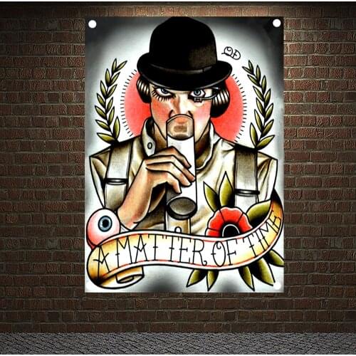 A MATTER OF TIME Tattoo Banners Vintage Canvas Painting Retro Wall Art Print Posters Mural Hanging Flags 4 Gromments in Corners