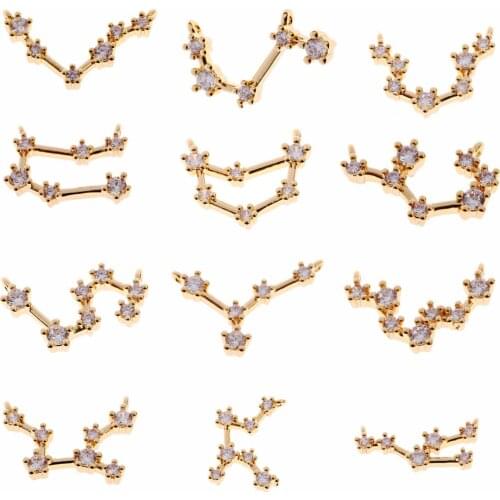 Cardboard Star Zodiac Sign 12 Constellation Pendant Crystal Charm Gold Chain Choker for Men Women Birthday Jewelry Gift