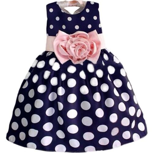 2017 Hot Sale Christmas Super Flower girls dresses for party and wedding Dot print Princess Kids Dress Fashion Childrens Cloth