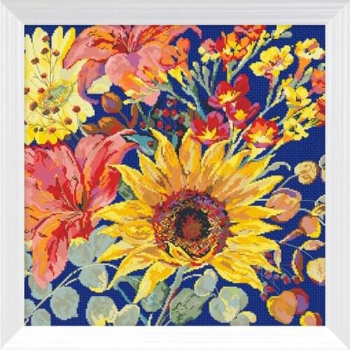 DIY Printed Cross Stitch Kit,Sets For Embroidery Cross-Stitching Cotton Wall Decoration Needlework Sunflowers