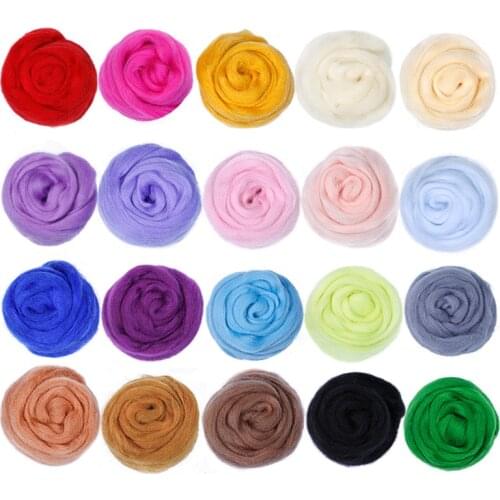 MIUSIE 20 Color Wool Needle Felting Fabric DIY Roving Wool Sewing Weaving Needlework Spinning Handcraft for Needle Material Bag