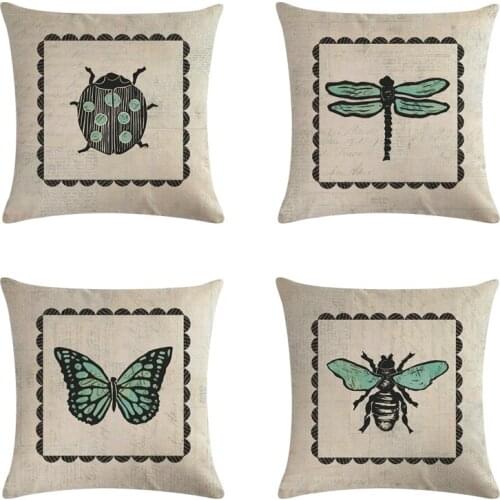 Insect Cushion Cover Sunflower flower Cotton Linen Pillow Cover for Sofa Car Pillow case Decorative cojines