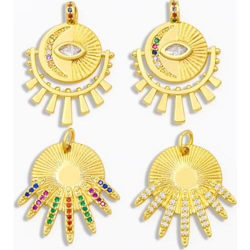 OCESRIO DIY Rainbow Small Sun Coin Pendant For Women Moon Evil Eye Pendant CZ Jewelry Components Necklace Pendant pdta043