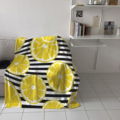 Yellow Lemon Stripes Throw Blanket Picnic Travel Blanket Portable Soft Bedspread Microfiber Flannel Blankets for Beds