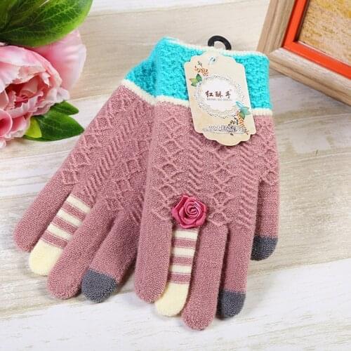 Autumn Winter Female New Cute Cartoon Deer Knitted Warm Gloves Girl Women Fashion Faux Wool Knit Full Finger Mittens Gloves S55