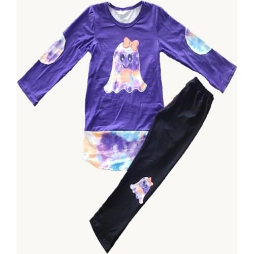 Autumn boutique set baby girl black tights + Purple cartoon pattern long sleeve childrens lovely suit 20