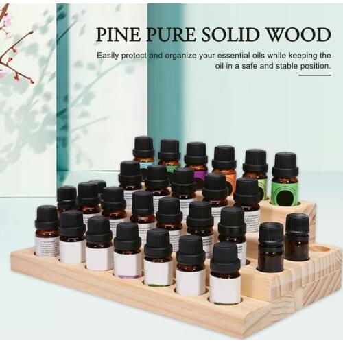 Natural Wood Essential Oil Display Stands Holder Rack Storage Organizer For 30 Slots 5-15ml Bottles Perfume Storage Tray
