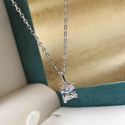 Square Cut Womens Pendant Necklace 100% 925 Sterling Silver Wedding Banquet Gift