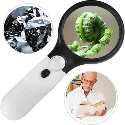 3X 45X Portable Handheld Multifunction Magnifier With 3 LED Lights for Reading Map Newspaper Glass Jewelry