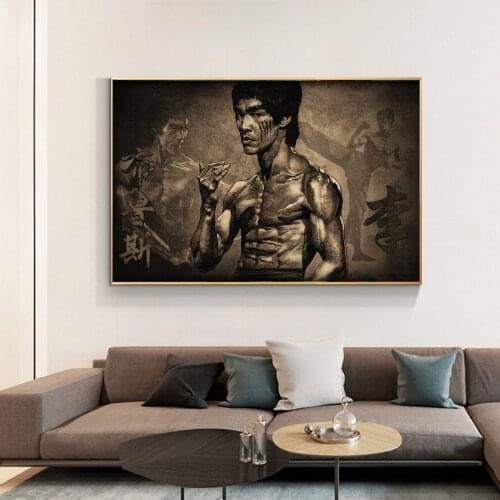 Modern Portrait Art Posters and Prints Wall Art Canvas Painting Kung Fu Superstar Bruce Lee Picture for Living Room Home Decor
