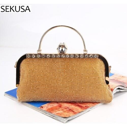 Soft Rhinestones Women Evening Bags Metal Diamonds Hobos Design Handle Day Clutch Chain Shoulder Handbags