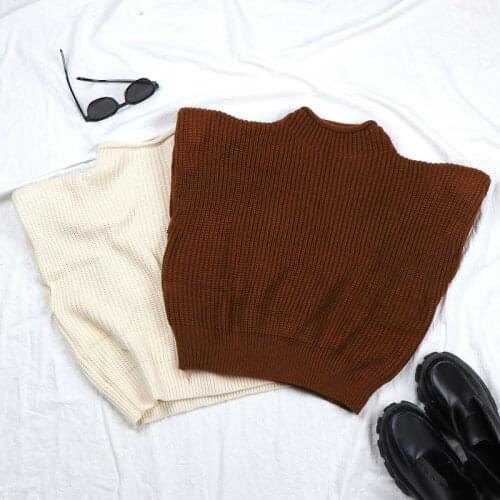 Turtleneck Sleeveless Sweater Women Casual Shoulder Pads Loose Vest Knitted Pullovers Ladies Fashion Sweaters Gilet Femme