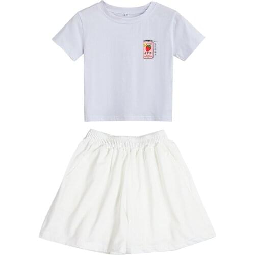 Strawberry Top Harajuku Kawaii Cartoon Printed Pajamas Women Summer Tee Shirt Sweet Girls Korean Style Casual Short Pant Sets