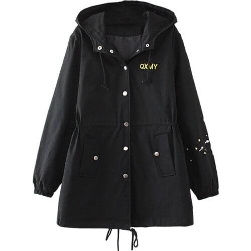 Large Size Trench Coat 2021 Spring Autumn Fashion Loose Windbreakers Womens Casual Hooded Coats Female Cartoon Anime Windbreaker