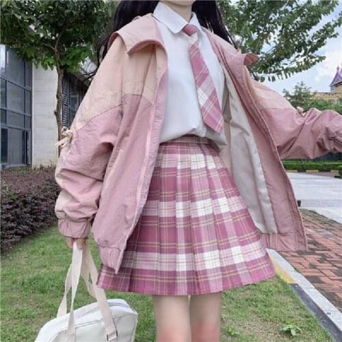 Punk cargo windbreaker jacket Korean stitching vintage zipper long-sleeved jacket female Harajuku JK sweet Oversize outerwear
