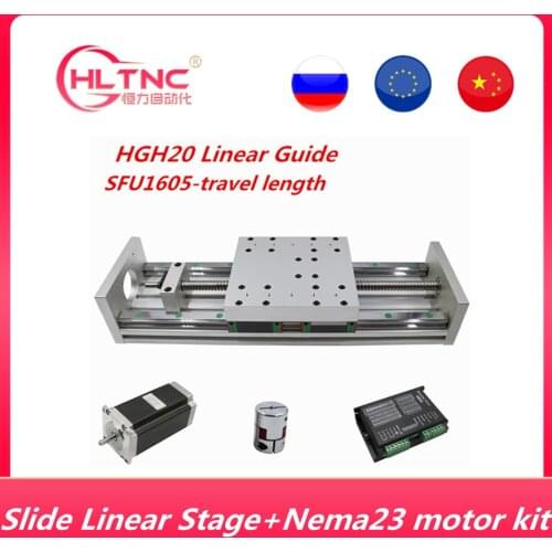 XYZ axis Slide Linear Stage SFU1605 Ball Screw+ HGH20 Linear Guide +Nema23 425ozin 3N stepper motor+DM542 driver for CNC machine