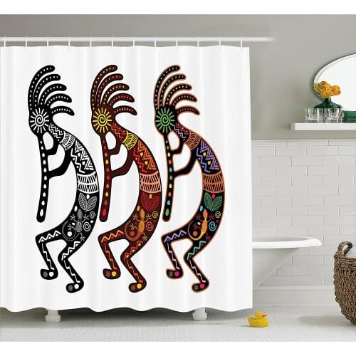 Southwestern Shower Curtain Ancient Figures Tribal Art Inspired by Religion and Mythology Themed Print Bathroom Curtains