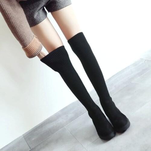 Thigh High Boots Women Shoes 2021 Sexy Flock Socks Slim Long Over The Knee Boots Women Fashion Black Women High Boots Size 47