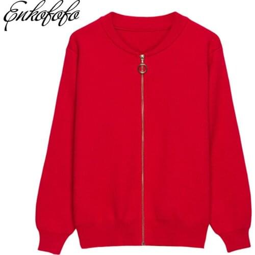 2019 Spring Loose O Neck Knitted Cardigan Zipper Long Sleeve Cropped Sweaters Ladies Solid Sweater for Women Short Cardigans