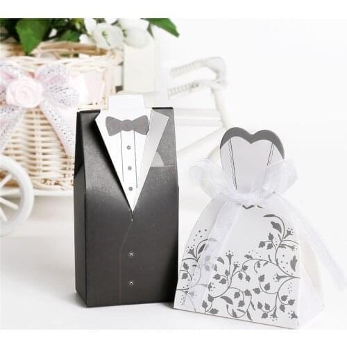 10 pairs Wedding Bomboniere Cake Candy Favour Boxes Dress & Tuxedo Bride Groom Wedding Gift Bags 3