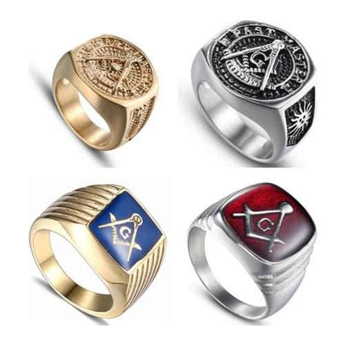 10pcs/lot Classic Stainless Masonic Freemason Ring Retro Free Mason Ring Punk Gothic Mens Jewelry Christmas Fashion Jewelry