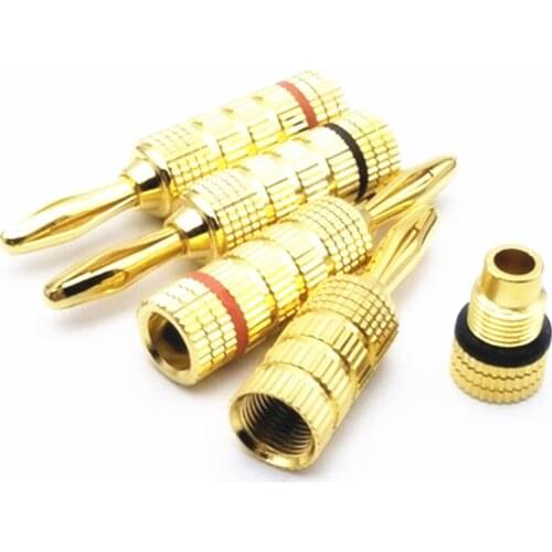 10pcs/lot Banana Connector 4mm Speaker Banana Plugs Copper Golden Plated 4mm Banana Jack Match with 4mm Binding Post