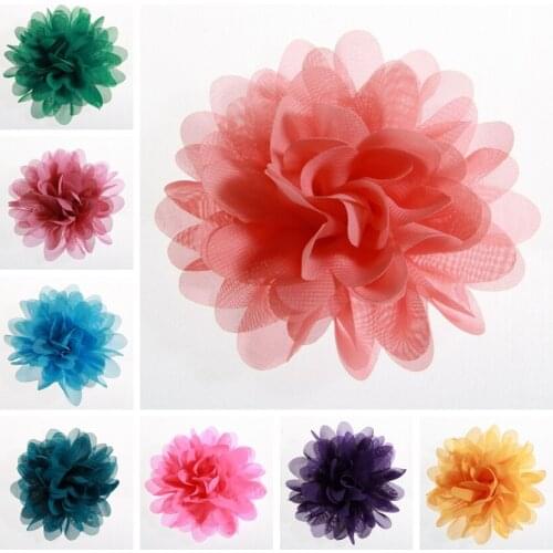 120PCS 3.9" 9.8CM Big Chiffon Flowers For Girls Headbands Fabric Puff Flower For Hair Clips Accessories Corsage Supplies