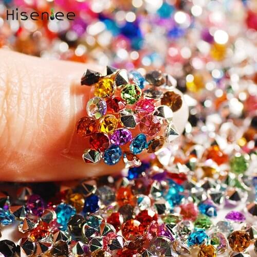 3MM 1000pcs Fashion Girl 3D Nail Body Art Acrylic Sharp Bottom Rhinestone Mixed Color Glass DIY Clothing Handicraft Decoration