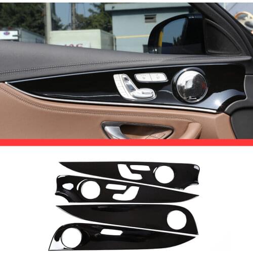 For Mercedes Benz E Class W213 E200l E300l ABS Chrome Gloss Black Interior Door Decoration Panel Cover Trims 4pcs
