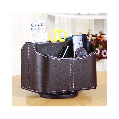 5-slot home rotating desktop leather storage box case organizer for remote controller cosmetics makeup sundries 257A