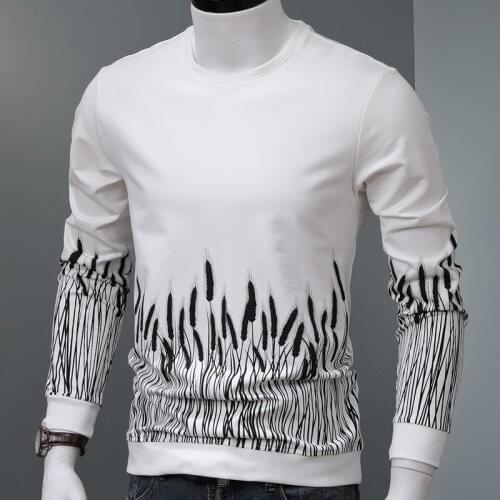 Sweatshirt Men Grass Printed Cotton Crewneck Tracksuit Autumn Clothing Streetwear Casual White Oversized Pullover