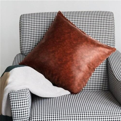 Brown Faux Leather Cushion Cover Solid Color Living Room Sofa Decorative Pillows 45x45CM Home Decor Sofa Chair Throw Pillowcase