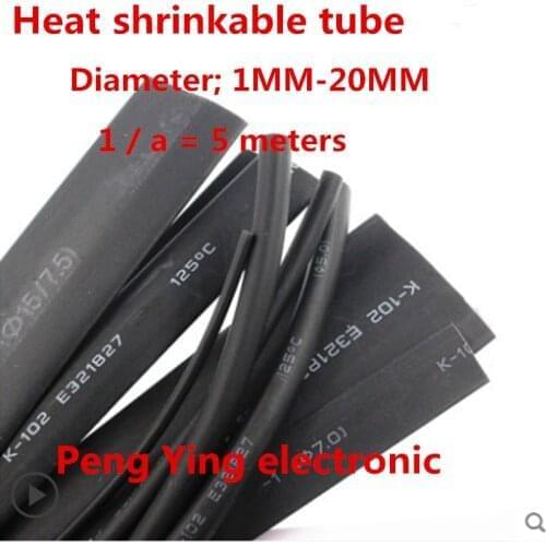 5m diameter of black heat-shrinkable tube;3.5 7 9 11 12 13 14 15 16 18mm heat shrinkable casing casing wire DIY connector repair