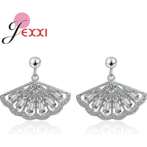 Elegance Stud Earrings New Trendy 925 Sterling Silver Sector Bling Rhinestones Earring For Women Girls Birthday Gifts