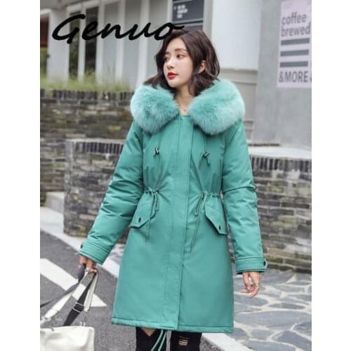 Genuo Fashion 2019 New Winter Women Faux Fur Collar Hooded Down Cotton Loose Long Coat Outwear Female Padded Jacket Parkas Mujer
