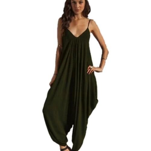 Deep V-neck Sexy Suspenders Loose Jumpsuits & Rompers Beach Leisure Backless Wide Leg Pants A-106