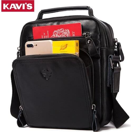 KAVIS High Quality Casual Men Shoulder Bag Fashion Crossbody Bags Male Bag Cowhide Leather Handbag Capacity Men Messenger Bags