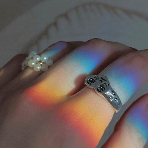 Y2K 2000s Cry Face Rings for Women New Trendy Female Resizable Ring Jewelry Ladies Vintage Jewelry Friendship Gifts