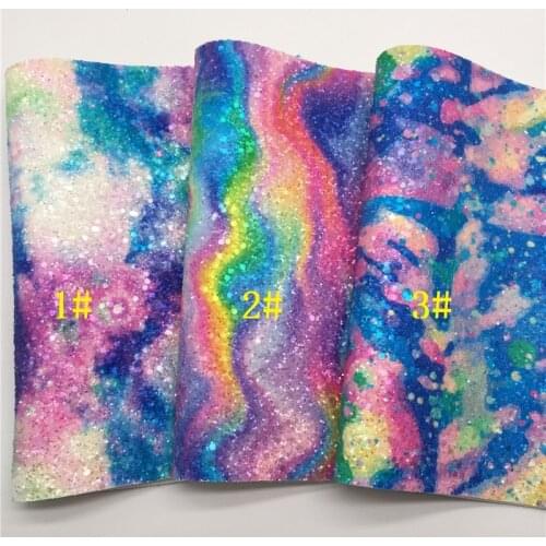 LEOsyntheticoDIY Rainbow Chunky Glitter Vinyl Fabric Sheet Felt Backing Synthetic Leather Faux Vinil DIY Bows Earrings R186A