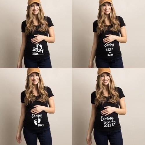 Mom EST. 2021 Pregnancy Announcement Shirt Baby Coming 2021 Announcement Materinity T-Shirts Summer Short Sleeve Tops Tee