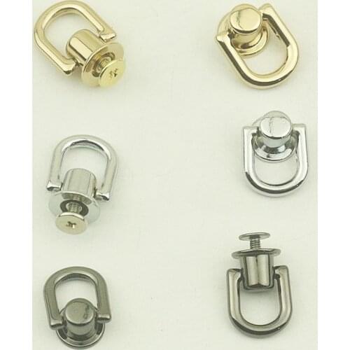 4Pcs Metal D Ring Round Head Stud Screwback Craft Bag Buckle Tongs Snap Hook Ring With Screws For DIY Bag Parts Accessories