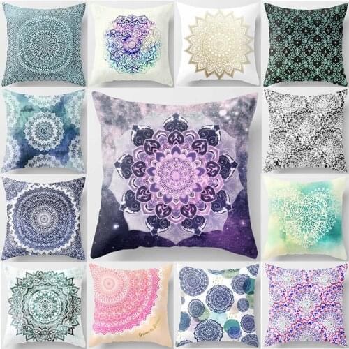 Fashion different beauty purple mandala pattern pillow cases short plush square thick pillow cover size 45cm by 45cm