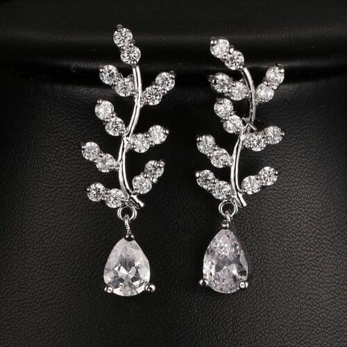 Emmaya Fashion Bride Wedding Earrings Leaf Drop AAA Cubic Zirconia White Gold Color Earrings for Women