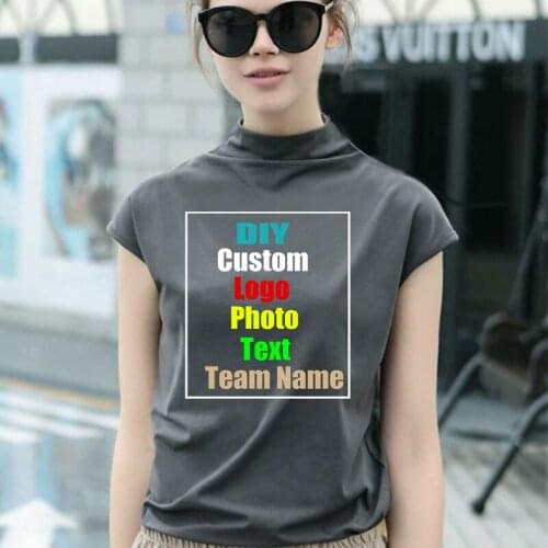Customize your picture LOGO2021 new summer half high neck t-shirt women short-sleeved bottoming shirt slim loose top