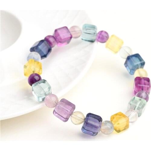 Grade AA Natural Mixed Color Crystal Beaded Bracelet 8mm 10mm Cubic and Round Bead Bangle Stretch Prayer Bracelet BR037