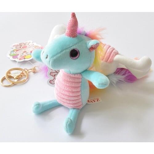 New cute striped rainbow unicorn plush toy plush pendant boutique doll KeyChains For Women Bag Toy