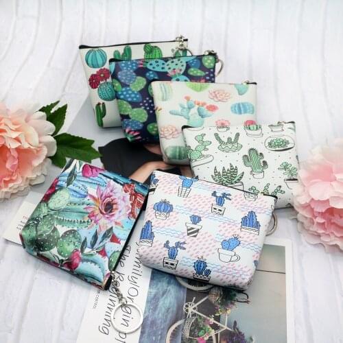 New Cactus Printing Coin Purse Women Wallet Small Flower Zipper Wallet Card Holder Coin Purse Clutch Handbag Billeteras