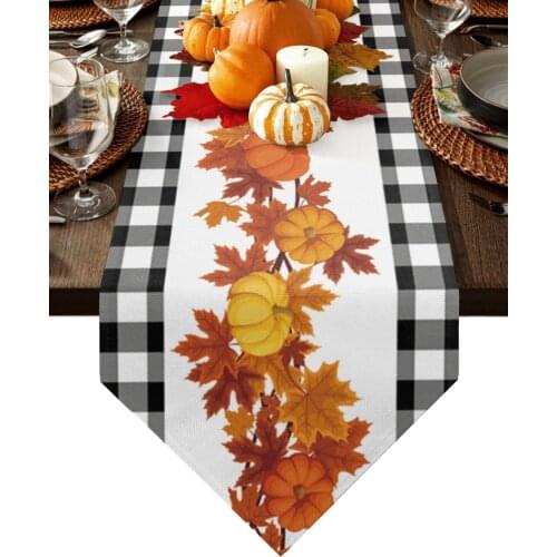 Autumn Pumpkin Plaid Table Runner Luxury Dining Table Decor Tablecloth Table Runner for Wedding Party