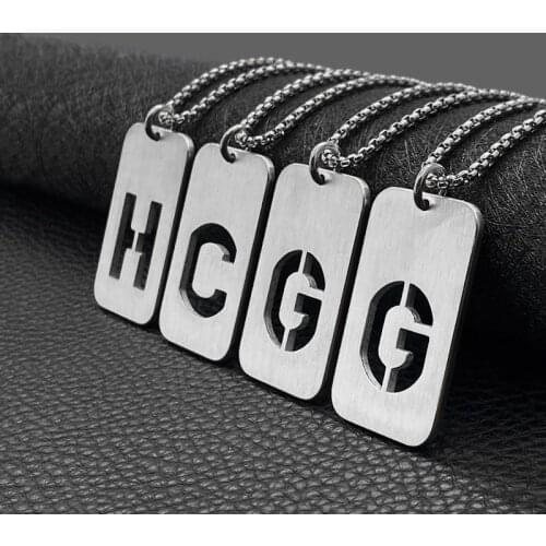 Military Army Necklace Men Letter Necklaces for Women Stainless Steel Silver color A-Z Letters Dog Tag English Font Collier 55cm